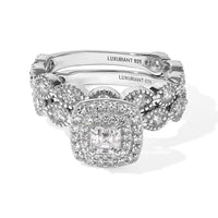 Luxuriant Lab Grown Diamond (G-H SI) Double Halo Bridal Set of 2 Ring in Rhodium Over Sterling Silver (Size 5.0) 1.01 ctw