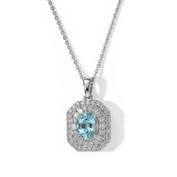 D''Joy Premium Cambodian Blue Zircon, Moissanite Pendant Necklace (18 Inches) in Rhodium Over Sterling Silver 2.55 ctw