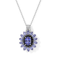 D''Joy Tanzanite and Multi Gemstone 3.70 ctw Pendant Necklace (20 Inches) in Rhodium Over Sterling Silver