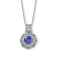 D''Joy Premium Tanzanite, Paraiba Tourmaline and Diamond (0.42 cts) Pendant Necklace (20 Inches) in Rhodium Over Sterling Silver 1.50 ctw