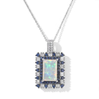 D'Joy Premium Ethiopian Welo Opal, Multi Gemstone Pendant Necklace (20 Inches) in Rhodium Over Sterling Silver 3.75 ctw