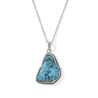 D''Joy Blue Turquoise 28.60 ctw Pendant in Sterling Silver with Stainless Steel Necklace 20 Inches