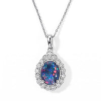 Certified and Appraised D''Joy Premium Australian Black Ridge Opal Triplet, Moissanite Pendant Necklace (18 Inches) in Rhodium Over Sterling Silver 2.35 ctw
