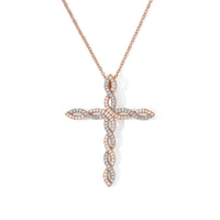 D''Joy Natural Pink and White Diamond 0.33 ctw Cross Pendant Necklace (20 inches) in 18K Vermeil Rose Gold Over Sterling Silver