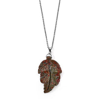 Unakite 15.00 ctw Leaf Pendant Necklace (20 Inches) in Stainless Steel
