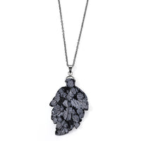 Unakite 15.00 ctw Leaf Pendant Necklace (20 Inches) in Stainless Steel