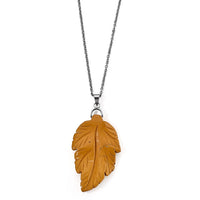 Unakite 15.00 ctw Leaf Pendant Necklace (20 Inches) in Stainless Steel