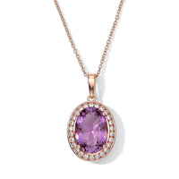 EverTrue Rose De Fance Amethyst and White Zircon 13.40 ctw Pendant in 18K RG Plated with ION Plated RG Stainless Steel (20 Inches)