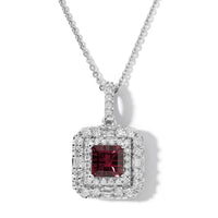 D''Joy Concave Cut Premium Tanzanian Raspberry Garnet, Moissanite Pendant Necklace (18 Inches) in Rhodium Over Sterling Silver 2.15 ctw