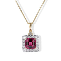 Certified & Appraised 10K Yellow Gold AAA Malawi Magenta Garnet, Luxuriant Lab Grown Diamond (G-H, SI) (0.75 cts) Pendant Necklace (18 Inches) 4.30 ctw