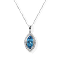 D''Joy Premium Certified Swiss Blue Topaz and Moissanite 5.30 ctw Pendant Necklace in Rhodium Over Sterling Silver 20 Inches