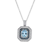 10K White Gold AAA Santa Maria Aquamarine, Luxuriant Lab Grown Diamond and Lab Grown Blue Diamond (IR) (VS) (0.70 cts) Pendant Necklace (20 Inches) 2.35 ctw
