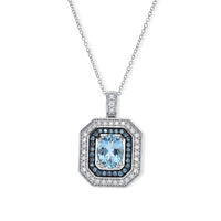 10K White Gold AAA Santa Maria Aquamarine, Luxuriant Lab Grown Diamond and Lab Grown Blue Diamond (IR) (VS) (0.70 cts) Pendant Necklace (20 Inches) 2.35 ctw