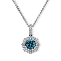 SGL Certified Luxuriant Lab Grown Blue Diamond (IR), Lab Grown Diamond (VS) Pendant Necklace (18 Inches) in Rhodium Over Sterling Silver 1.50 ctw