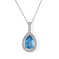 D''Joy Premium Certified Swiss Blue Topaz and Moissanite 5.50 ctw Pendant Necklace in Rhodium Over Sterling Silver 20 Inches