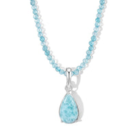 D''Joy AAA Larimar and Apatite 37.75 ctw Pendant with Beaded Necklace in Rhodium Over Sterling Silver 20 Inches