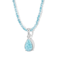 D''Joy AAA Larimar and Apatite 37.75 ctw Pendant with Beaded Necklace in Rhodium Over Sterling Silver 20 Inches