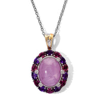 EverTrue Kunzite and Multi Gemstone 13.75 ctw Pendant in 18K YG Plated and Platinum Bond with Stainless Steel Necklace 20 Inches
