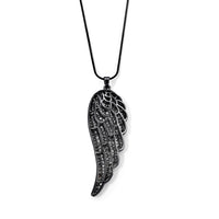 Austrian Crystal Angel Wing Pendant Necklace (29.50 Inches) in Black Silvertone
