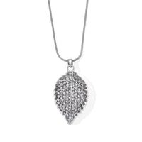 Austrian Crystal Leaf Pendant Necklace (29.50-31.50 Inches) in Silvertone