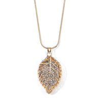 Austrian Crystal Leaf Pendant Necklace (29.50-31.50 Inches) in Silvertone
