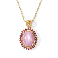 EverTrue Kunzite and Orissa Rhodolite Garnet 12.10 ctw Pendant in 18K YG Plated with ION Plated YG Stainless Steel Necklace 20 Inches