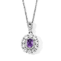 Amethyst and Simulated Diamond 1.50 ctw Pendant in Silvertone with Stainless Steel Necklace (20 Inches)