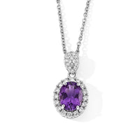 Amethyst and Simulated Diamond 3.00 ctw Pendant in Silvertone with Stainless Steel Necklace (20 Inches)