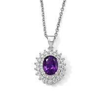 Amethyst and Simulated Diamond 3.00 ctw Pendant in Silvertone with Stainless Steel Necklace (20 Inche)