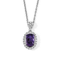 Amethyst & Simulated Diamond 3.00 ctw Pendant in Silvertone with Stainless Steel Necklace (20 Inches)