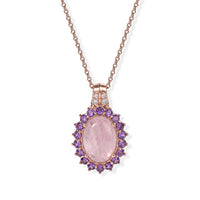 EverTrue Kunzite and Multi Gemstone 11.80 ctw Pendant in 18K RG Plated with ION Plated RG Stainless Steel Necklace 20 Inches