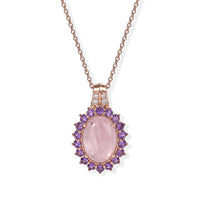 EverTrue Kunzite and Multi Gemstone 11.80 ctw Pendant in 18K RG Plated with ION Plated RG Stainless Steel Necklace 20 Inches