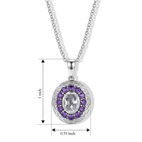 EverTrue Simulated White and Amethyst Color Diamond Pendant Necklace in Stainless Steel 20 Inches