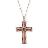 D''Joy Natural Red Diamond 0.50 ctw Cross Pendant Necklace (18 Inches) in 18K Vermeil Rose Gold Over Sterling Silver