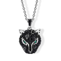 EverTrue Thai Black Spinel, Simulated Green Diamond Leopard Pendant in Dualtone with Stainless Steel Necklace (20 Inches) 1.20 ctw