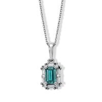 D''Joy AAA Monte Belo Indicolite, Moissanite Pendant Necklace (20 Inches) in Rhodium Over Sterling Silver 0.50 ctw
