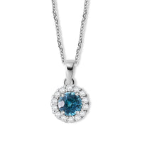 D''Joy Premium Cambodian Blue Zircon, White Zircon Pendant Necklace (20 Inches) in Rhodium Over Sterling Silver 1.35 ctw