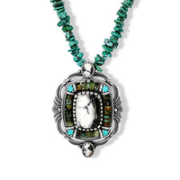 D''Joy Premium White Buffalo and Multi Gemstone Pendant 35.90 ctw with Beaded Necklace in Sterling Silver 20 Inches
