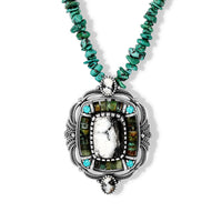 D''Joy Premium White Buffalo and Multi Gemstone Pendant 35.90 ctw with Beaded Necklace in Sterling Silver 20 Inches