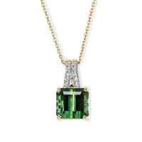 Luxoro AAA Sapo Green Tourmaline and Diamond I2 3.10 ctw Pendant Necklace in 10K Yellow Gold 20 Inches