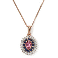 D''Joy Premium Pink Tourmaline, Kanchanaburi Blue Sapphire and Diamond 1.00 ctw Pendant Necklace in 18K Vermeil Rose Gold Over Sterling Silver 20 Inches
