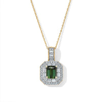 Luxoro 10K Yellow Gold AAA Sapo Green Tourmaline, Diamond (I2) (0.45 cts) Pendant Necklace (20 Inches) 1.80 ctw