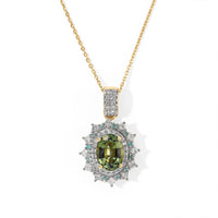 Luxoro 10K Yellow Gold AAA Sapo Green Tourmaline, Paraiba Tourmaline and Diamond (I2) (0.50 cts) Pendant Necklace (20 Inches) 1.80 ctw