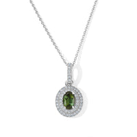 D''Joy AAA Sapo Green Tourmaline, Moissanite Pendant Necklace (20 Inches) in Rhodium Over Sterling Silver 0.90 ctw