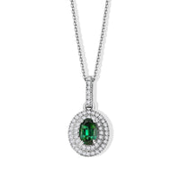 D''Joy AAA Sapo Green Tourmaline, Moissanite Pendant Necklace (20 Inches) in Rhodium Over Sterling Silver 0.90 ctw