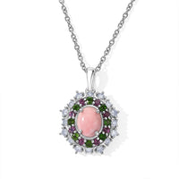 EverTrue Oregon Sunurise Peach Opal and Multi Gemstone 2.90 ctw Pendant in Platinum Bond with Stainless Steel Necklace 20 Inches