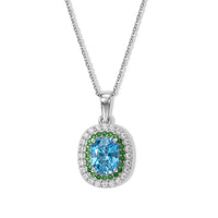 D''Joy Premium Cambodian Blue Zircon, Multi Gemstone Pendant Necklace (20 Inches) in Rhodium Over Sterling Silver 3.90 ctw