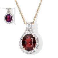 Certified & Appraised 10K Yellow Gold AAA Usambara Color Change Garnet, Luxuriant Lab Grown Diamond (GH, SI) (0.40 cts) Pendant Necklace (18 Inches) 3.90 ctw