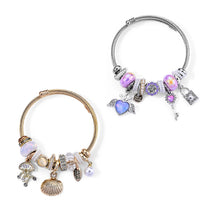 Set of 2 Lab Created Yellow Cat's Eye, Multi Gemstone Butterfly Bangle Bracelet in ION Plated YG and Stainless Steel (Adjustable) 0.06 ctw