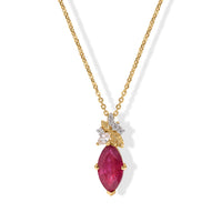 GP Premium African Ruby and White Zircon 2.40 ctw Pendant Necklace (20 Inches) in 18K Vermeil Yellow Gold Over Sterling Silver